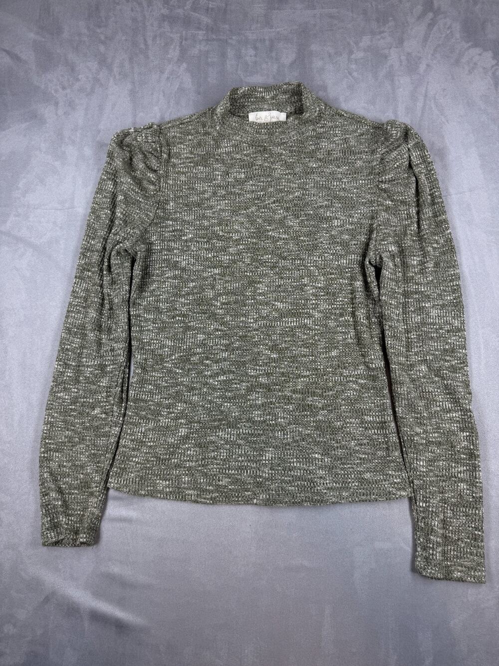 Love & Piece Collective Women's Small Gray Mock Neck Long Balloon Sleeve Sweater
